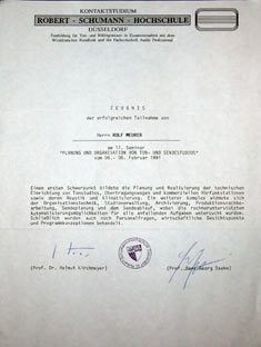 Robert Schumann Hochschule Zertifikat